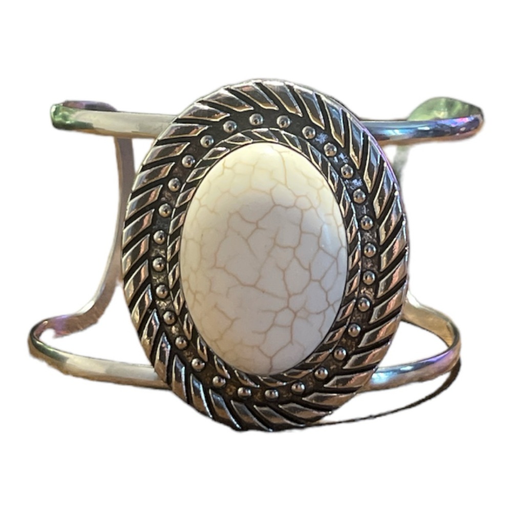 Silver Tone and White Cuff Braclet